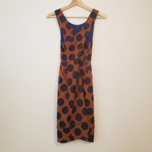 Anthropologie Size 0 Maeve Rokin Orange Blue Criss Cross Back Polka Dot Dress - Picture 8 of 10